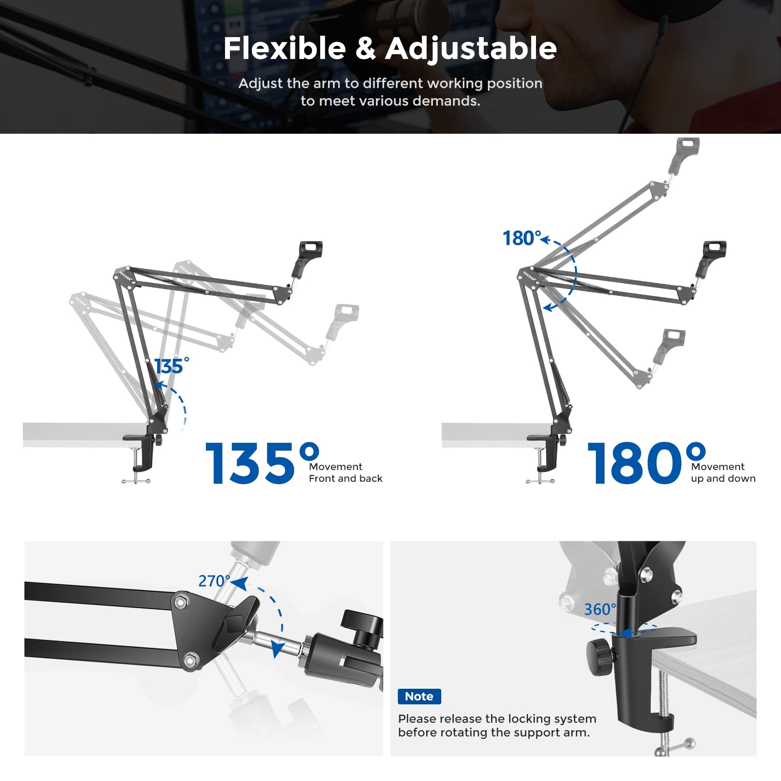 Neewer Microphone Arm Stand, Suspension Boom Scissor Mic Arm Stand with 3/8    to 5/8    Screw and Cable Ties Compatible with Bl
